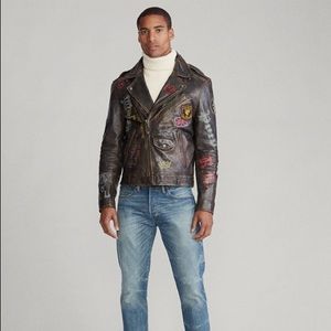 NWOT Ralph Lauren Leather Graphic Biker Jacket